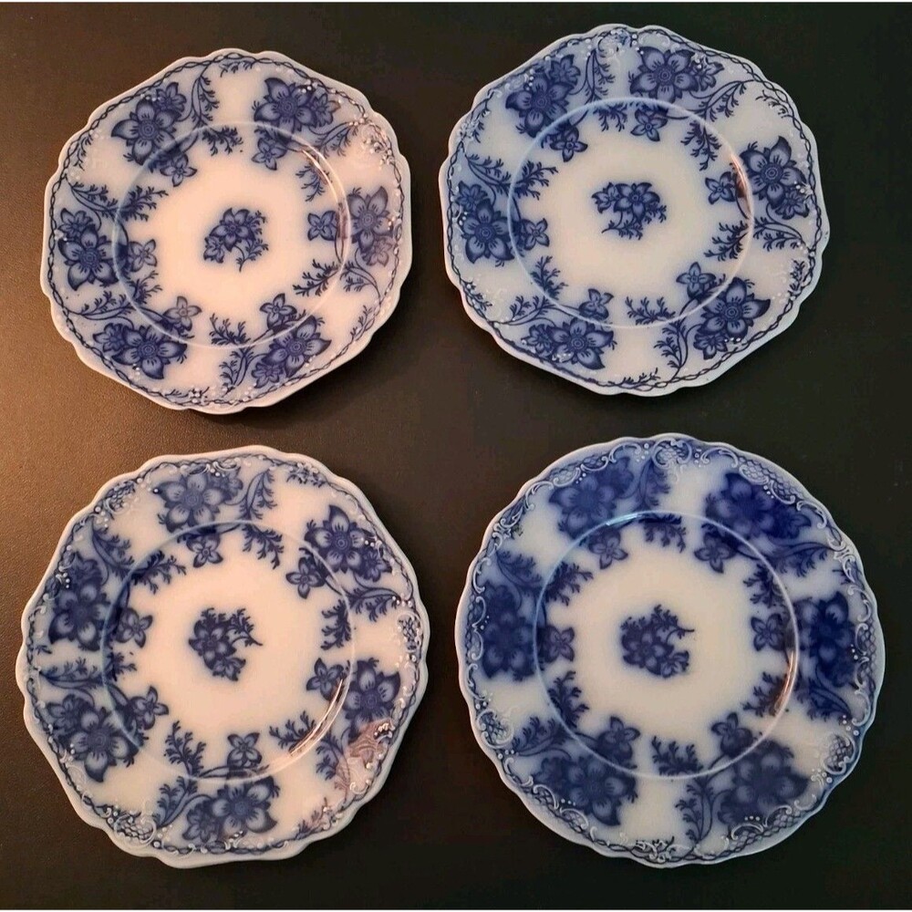 Antique Flow Blue Plates "Claremont" Pattern By Johnson Brothers in England 7"